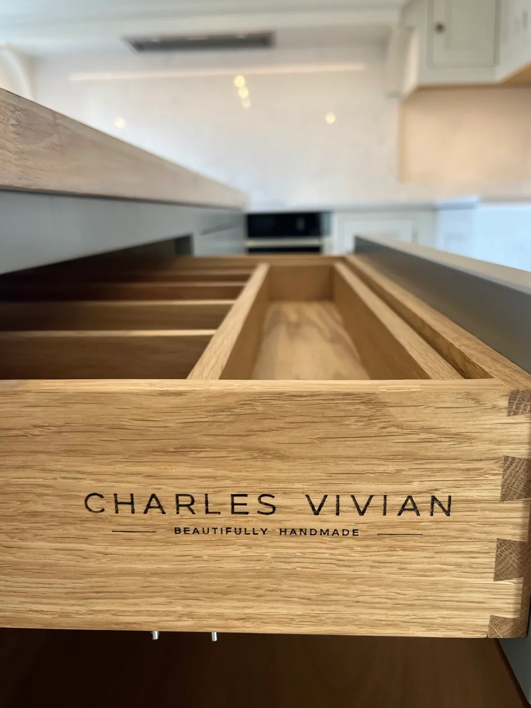 A hand-finished oak drawer by Charles Vivian
